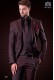 Italian burgundy fashion suit with waistcoat. Peak lapels and 1 button. Wool mix fabric.