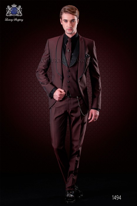 Italienne mode tuxedo costume grenat microdesign. Châle revers avec satin contraste et 1 bouton. Laine mélangée tissu.