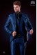 Italienische blaue Monochrome-Design Anzug. Spitzen Revers mit Satin Blenden und 1 Knopf. Wollmischung.
