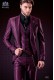 Italian purple monochrome design fashion suit. Peak lapels with satin trims and 1 button. Wool mix fabric.