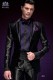 Italienische schwarz mit purpur pinstripes Bräutigam Anzug. Spitzen Revers mit Schrägstreifen Kontrast und 1 Knopf. 