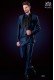 Italienische blaue Monochrome-Design Smoking-Anzug. Satin Schalkragen und 1 Knopf. Wollmischung.
