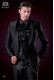 Italian tuxedo black monochrome design fashion suit. Shawl satin collar and 1 button. Wool mix fabric.
