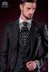 Italian black fashion groom suit. Peak lapels and 1 button. Pure wool fabric.