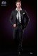 Italienische schwarze Pinstripes Mode Herren Anzug. Spitzen Revers und 1 Knopf. Wolle Stoffe.