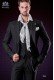 Italienische schwarze Pinstripes Mode Herren Anzug. Spitzen Revers und 1 Knopf. Wolle Stoffe.