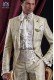 Groomswear Baroque. Suit coat vintage gold jacquard fabric with brooch fantasy.
