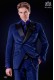 Italienische zweireihig royalblaue Samt Anzug. Satin schwarze spitzen Revers und 6 Knöpfe. 