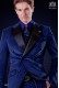Italian royal blue velvet fashion double breasted suit. Satin black peak lapels and 6 buttons. 
