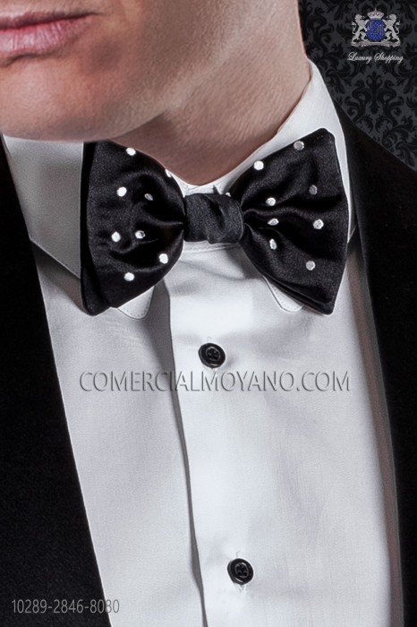 Bicolor bow tie black satin with white polka dots