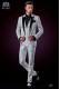 Italian fashion wedding suit white jacquard. Satin black peak lapel and 1 button.