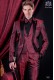 Italian fashion wedding suit red and black. Satin black peak lapel and 1 button.