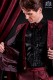Italienische rot und schwarz Jacquard Bräutigam Anzug. Satin schwarz spitzen Revers und 1 Knopf.