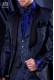 Italian fashion tuxedo blue jacquard. Satin black shawl collar and 1 button.