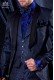Italienische blaue Jacquard Smoking-Anzug. Satin schwarz Schale Revers und 1 Knopf.