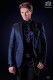 Italian fashion jacket blue and black. Peak lapel and 1 button. Quilted lurex brocade fabric.
