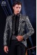 Italian fashion jacket black and silver. Peak lapel and 1 button. Quilted brocade fabric.