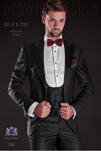 Groom tuxedo black. Elegance and excellence in evening dress for men