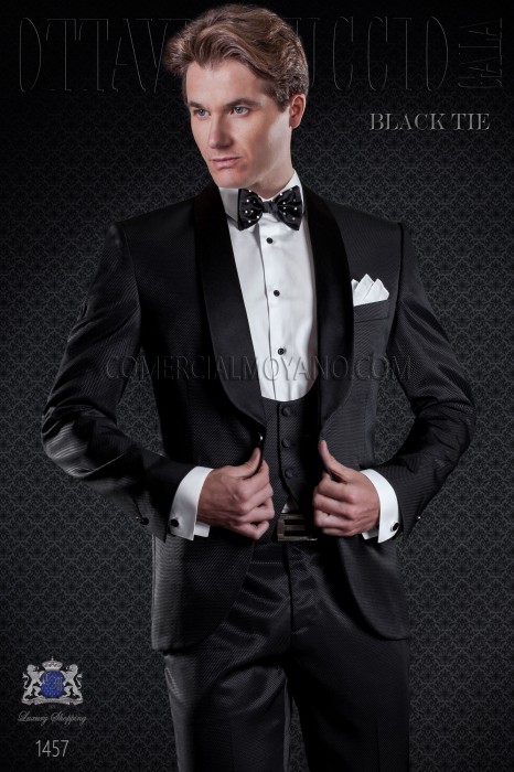 Groom tuxedo black. Elegance and excellence in evening dress for men.