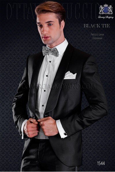 Groom tuxedo black. Elegance and excellence in evening dress for men.