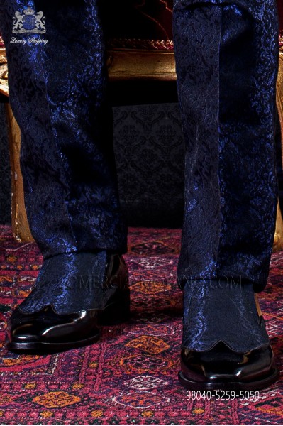 Combined baroque black shoes with blue jacquard