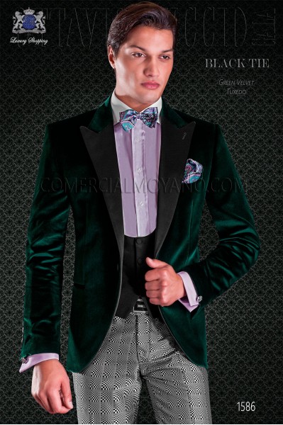 Grüne Bräutigam Smoking-Hose mit optischen Gewebe schwarz-silber kombiniert. Eleganz und Exzellenz im Abendkleid 
