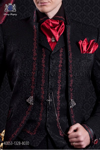 Black shirt with red floral embroidery