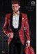 Italian tuxedo red tartan with satin lapels. Shawl collar and 1 button. Royal Stewart tartan wool fabric.