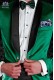 Italian green tuxedo with satin lapels. Shawl collar and 1 button. Satin fabric.