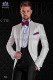 Italian white shantung tuxedo with peak lapels and 1 button. Shantung silk mix fabric.tton. Shantung silk mix fabric.
