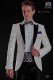 Italian white shantung tuxedo with satin lapels. Peak lapels and 1 button. Shantung silk mix fabric.