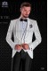 Italian white check tuxedo with shawl satin collar and 1 button.