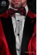 Bicolor black silk bow tie in with red micro-designs
