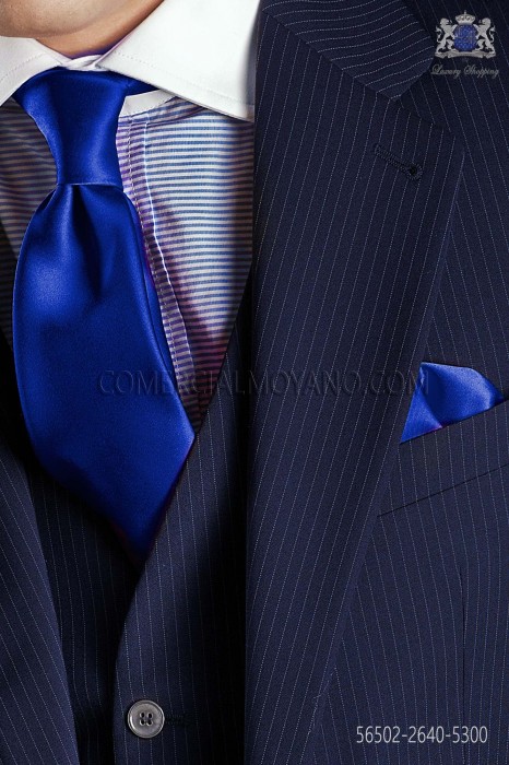 Elektrisches Blau Satin Krawatte und Taschentuch