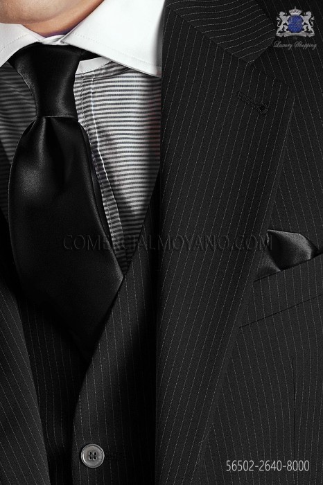 Schwarz Satin Krawatte und Taschentuch