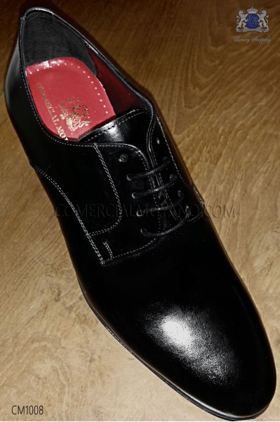 Black leather lace-up men shoes