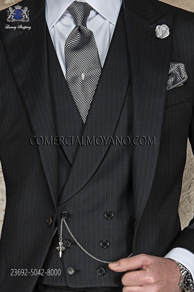 Black pinstripe double-breasted waistcoat