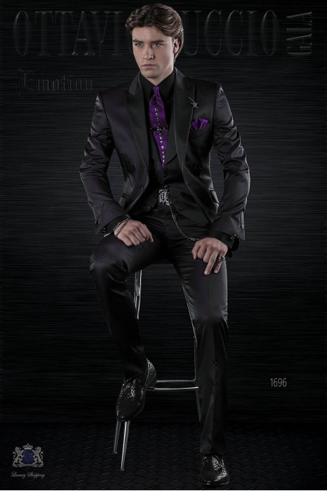 Italienisch Mode Herren Anzug schwarz mit violett Mikromuster