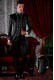Gothic black satin frock coat silver embroidered.