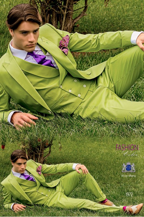 Italian bespoke pure cotton green fashion suit