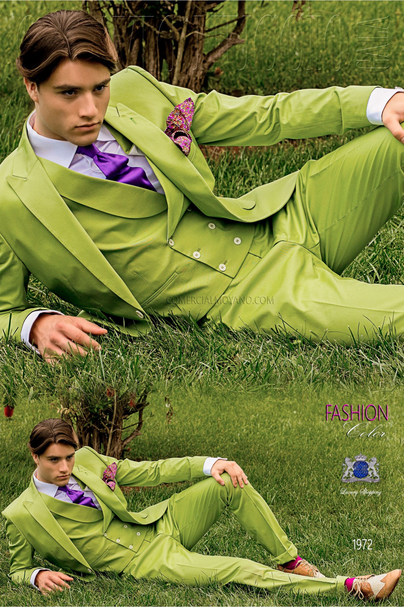 Bespoke pure cotton green fashion suit model 1972 Mario Moyano