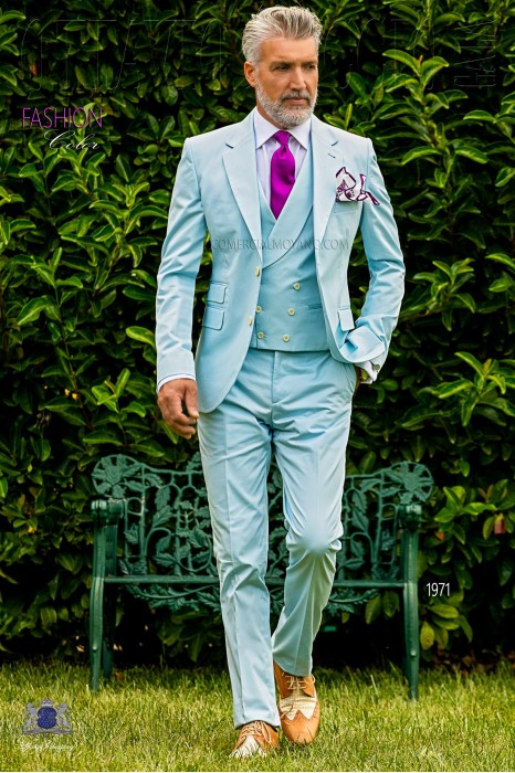Italian bespoke pure cotton light blue suit