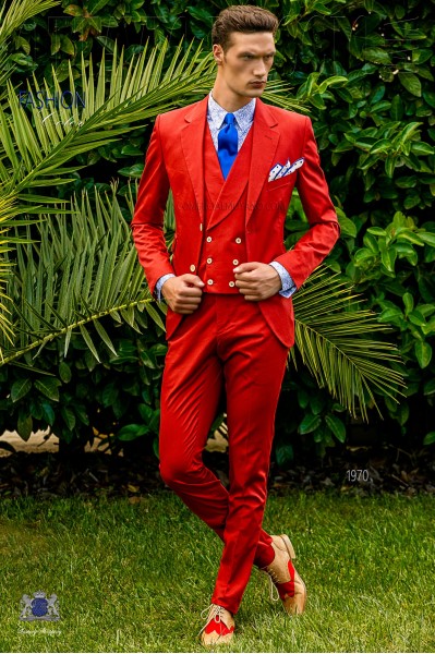 Italienisch Bräutigam Anzug rot aus Baumwolle