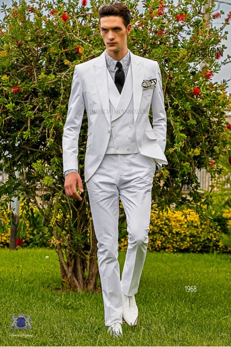 Italian bespoke wedding suit pure cotton white
