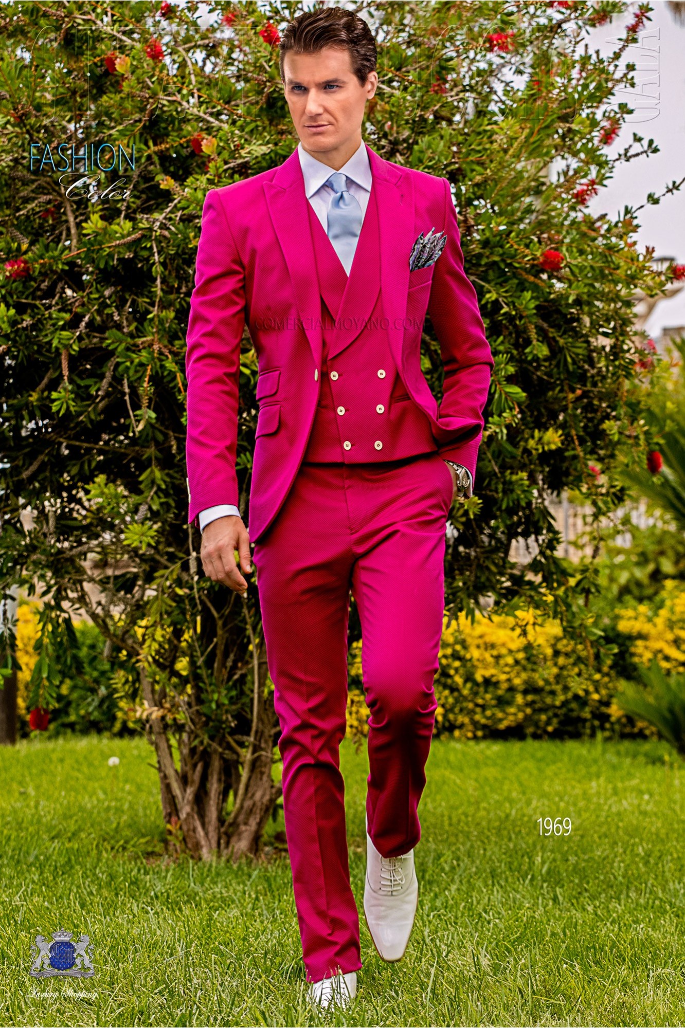 Italian fuchsia pure cotton piqué wedding suit model 1969 Mario Moyano