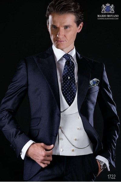 Marineblau Herren Anzug aus Serge Wolle Stoff