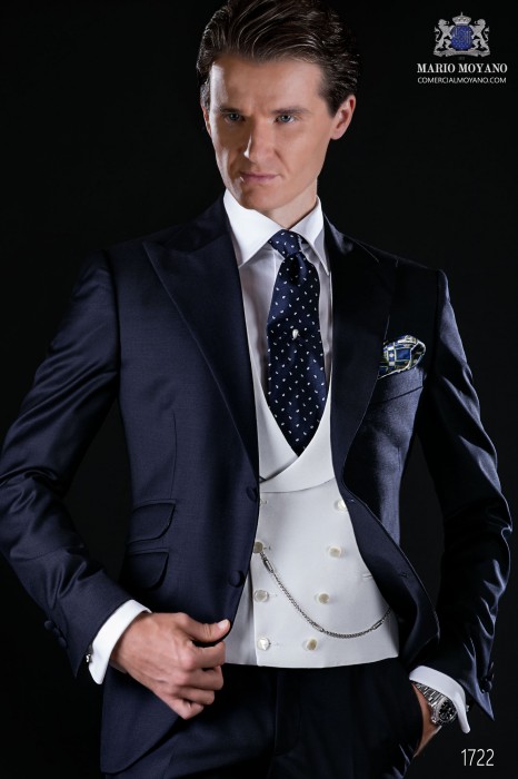 Italian bespoke navy blue pure wool serge suit