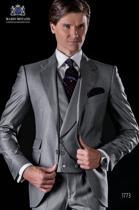 Italian bespoke light grey suit fil a fil wool silk