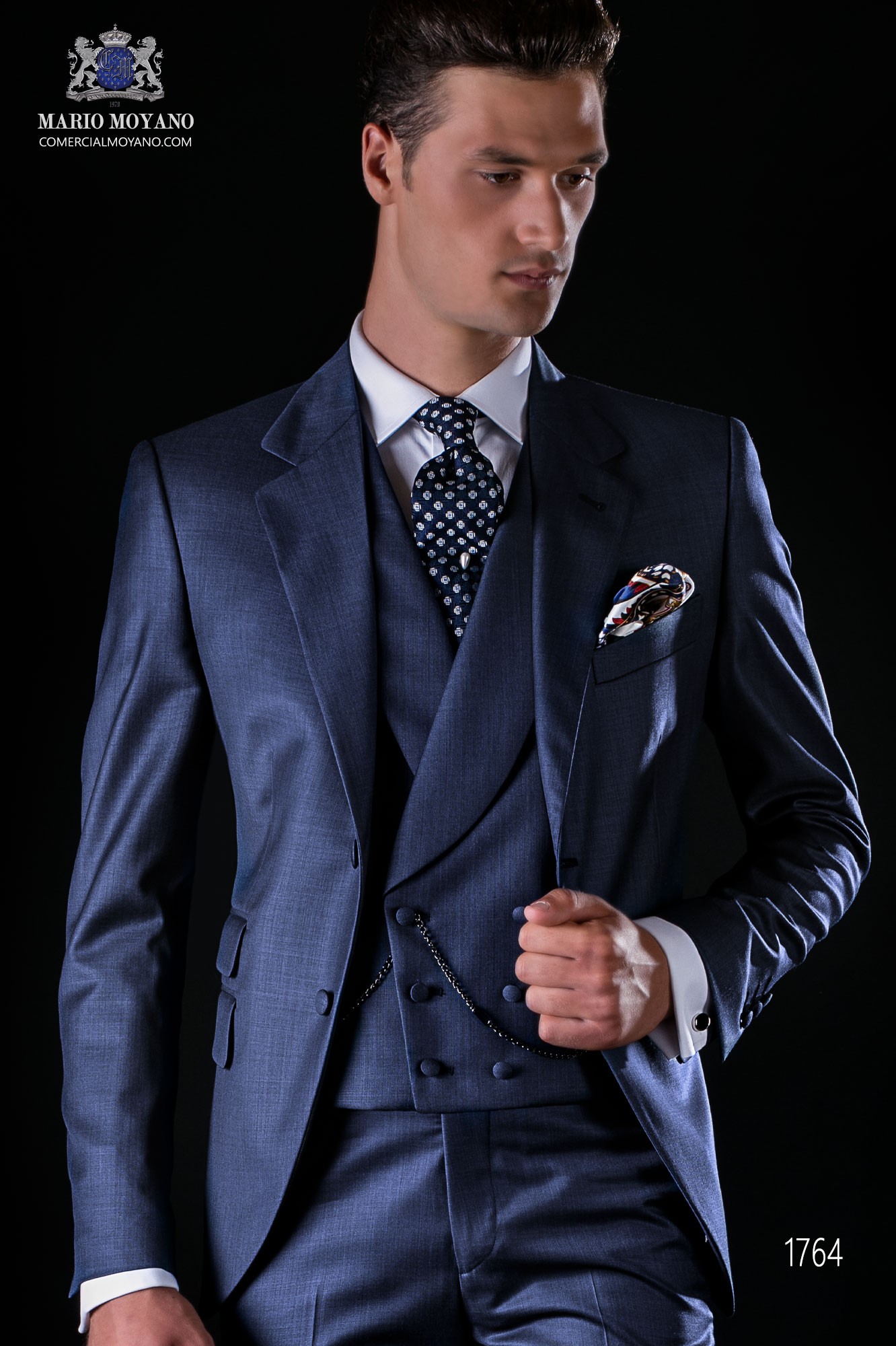 Bespoke suit blue fil a fil wool mix