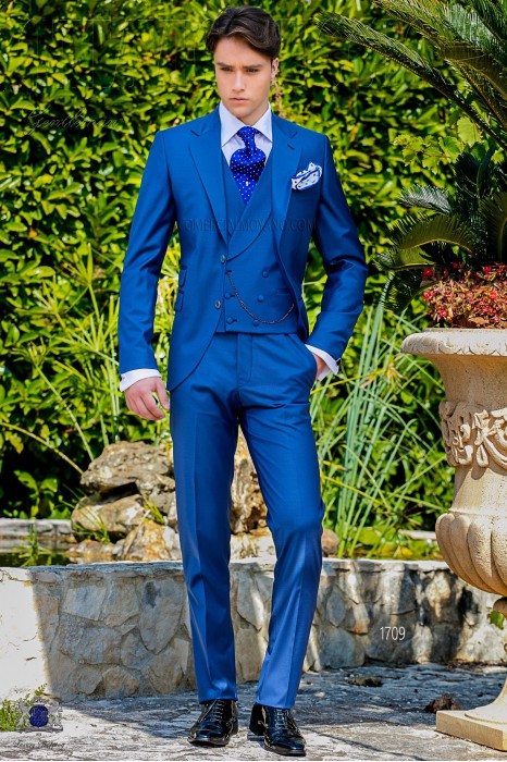 Costume homme italien bleu royal laine mélangé